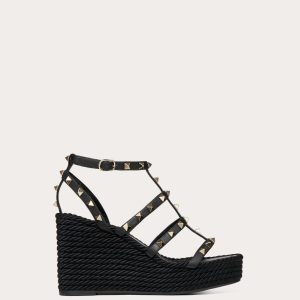 Valentino Rockstud 95mm Calfskin Wedge Sandals